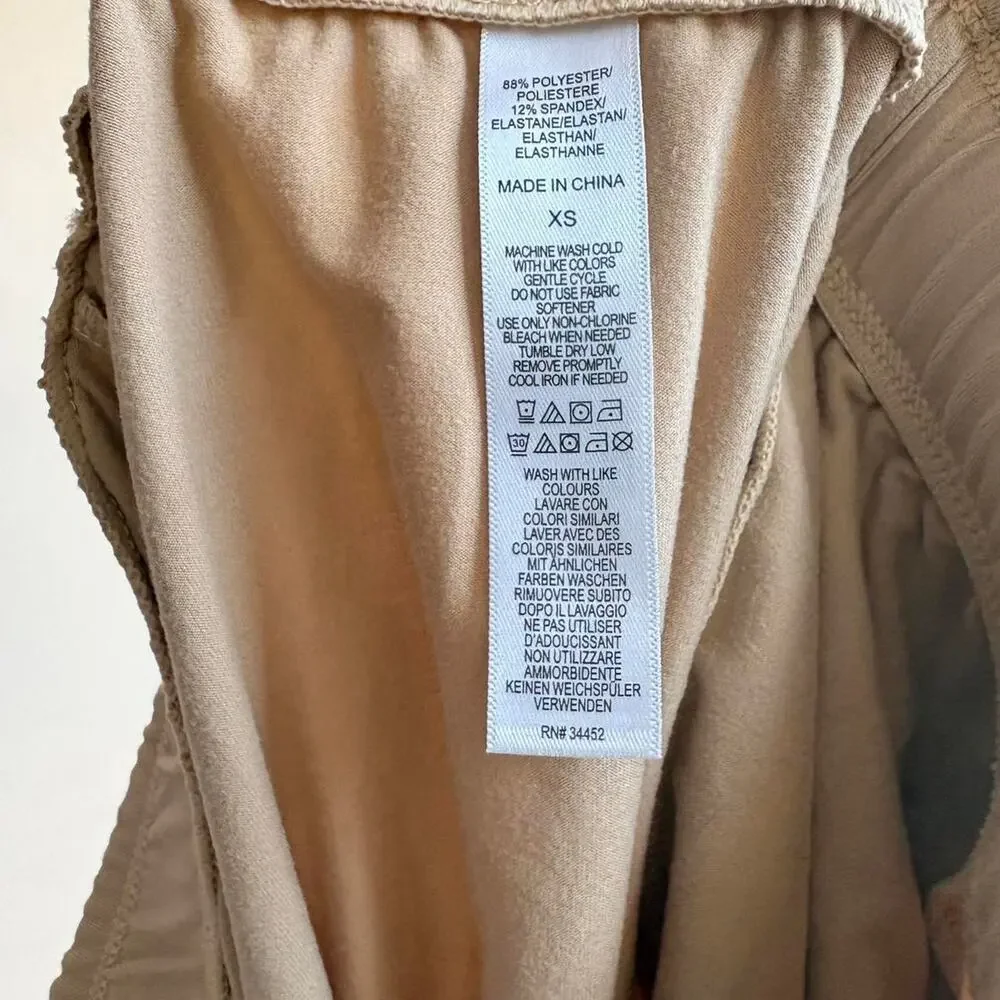 Tan Wide Leg Lounge Pants - Drawstring Waist, Ankle Slits, Size XS - Picture 6 of 6